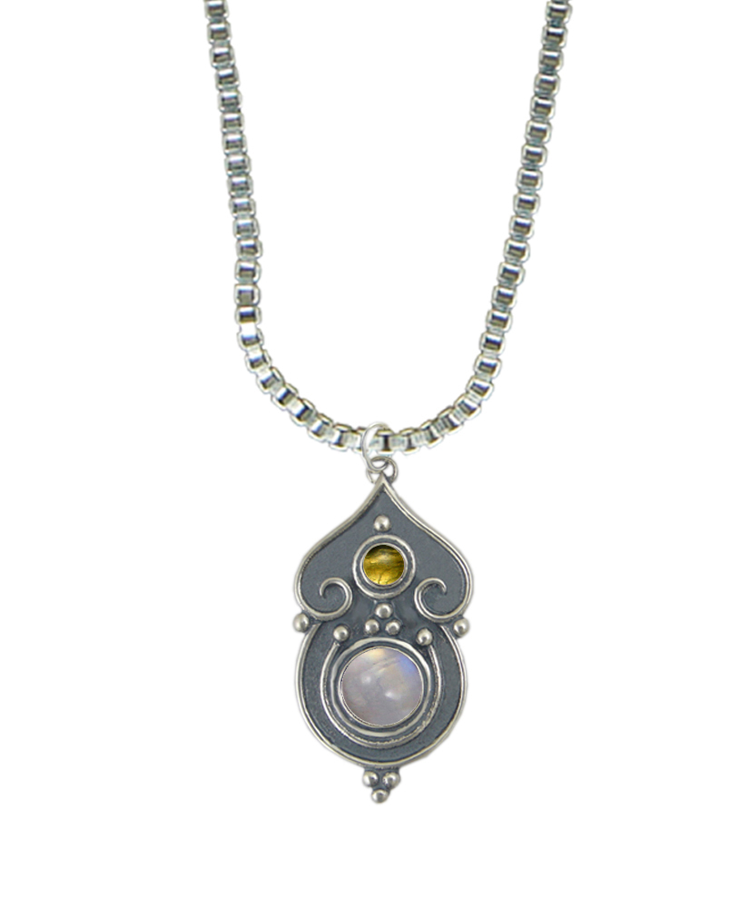 Sterling Silver Necklace Rainbow Moonstone And Citrine
